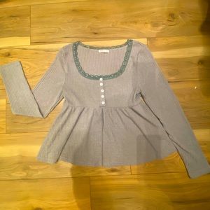 ROMWE Gray Lace Peplum Blouse